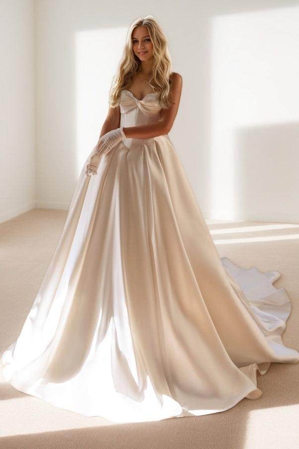 A-Line Court Train Satin Wedding Dress CW3502 - COCOMELODY